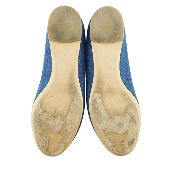 FERRAGAMO Vara Logo Studded Bow Denim Blue Jean Ballet Flats 9 - Picture 6 of 7